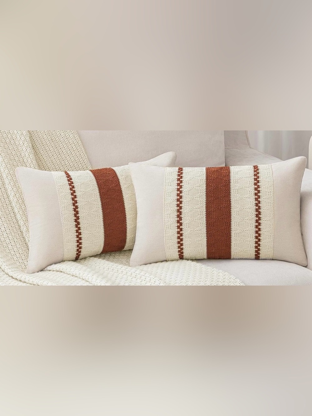 Rust and Cream Striped Textured Throw Pillow - Unbranded